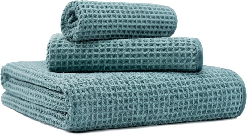 MICROFI New Microfiber Waffle Bath Towels, 3 Pieces, Oversized, Soft, Absorbent, Fast Drying, Lint Free, Includes Bath, Face and Hand Towels - Image 1